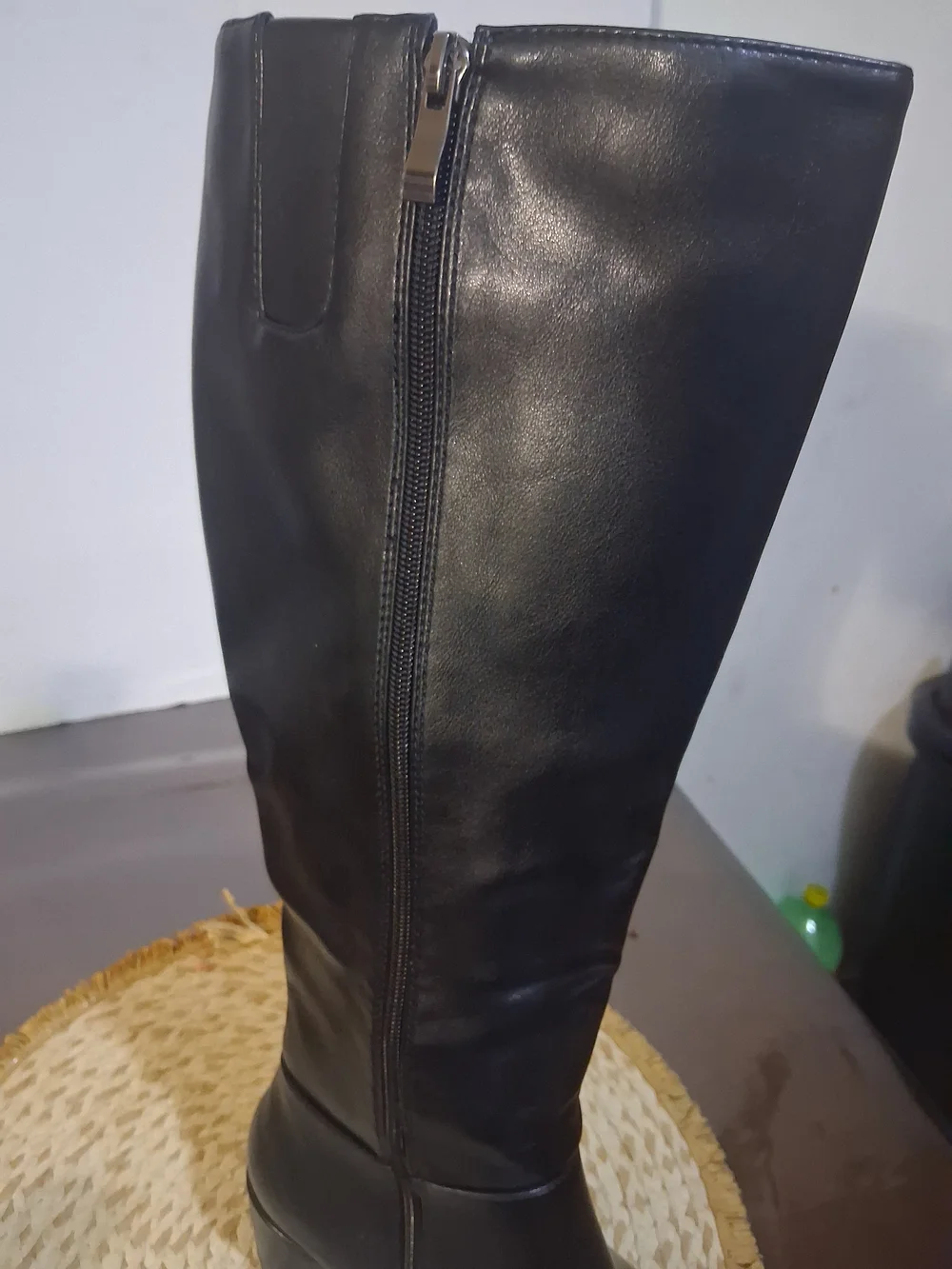 Women's knee-high boots, block heel, round toe, side zipper